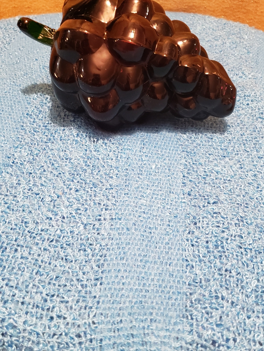 Dark Glass Grape Figurine with Green Stem